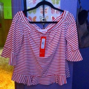 Jude Connally size small demi orangeish apricot and white striped blouse